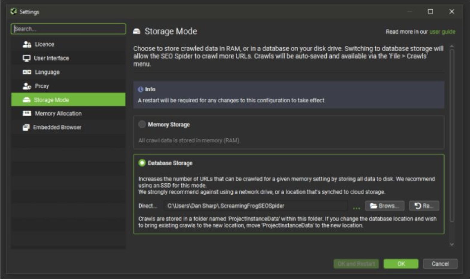 database storage mode